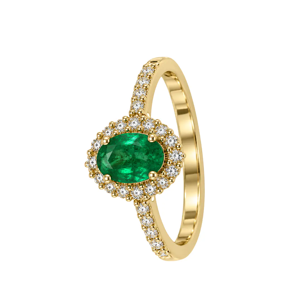 Anillo Compromiso Oro Amarillo 18kt Diamante Medio Cintillo 28 Puntos Esmeralda Radiante 66 Puntos 1