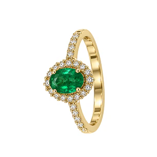 Anillo Compromiso Oro Amarillo 18kt Diamante Medio Cintillo 28 Puntos Esmeralda Radiante 66 Puntos
