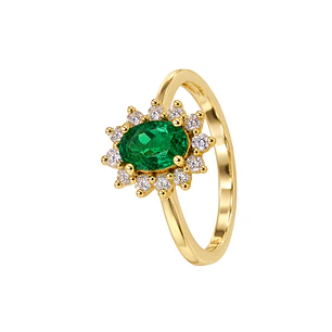 Anillo Compromiso Oro Amarillo 18kt Radiante Diamantes 20 Puntos Esmeralda Central 75 Puntos