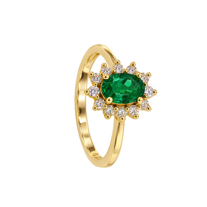 Anillo Compromiso Oro Amarillo 18kt Radiante Diamantes 20 Puntos Esmeralda Central 75 Puntos 2