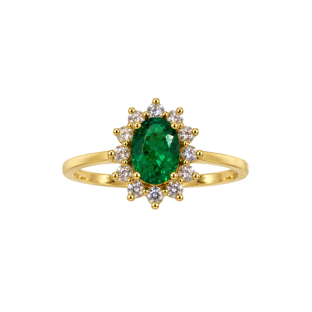 Anillo Compromiso Oro Amarillo 18kt Radiante Diamantes 20 Puntos Esmeralda Central 75 Puntos 3