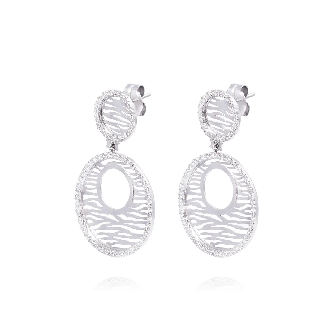 Aros Oro Blanco 18kt Disco Atigrado Diamantes 1,38 Quilates 1