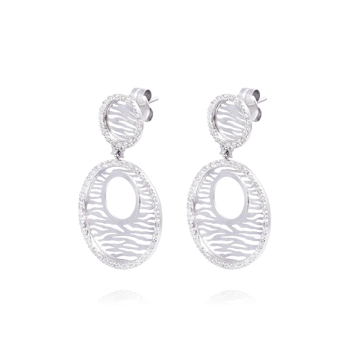 Aros Oro Blanco 18kt Disco Atigrado Diamantes 1,38 Quilates 1
