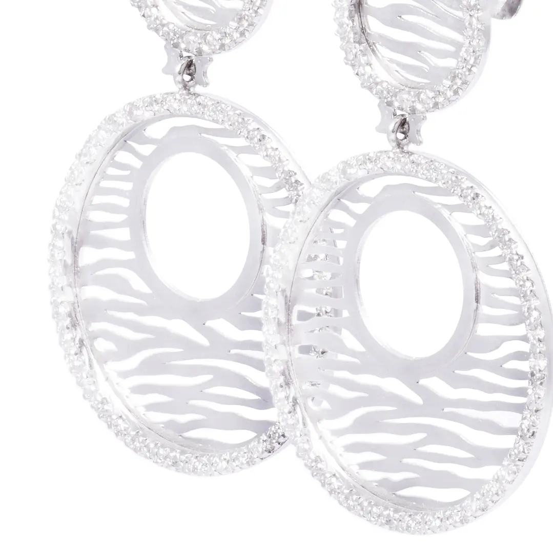Aros Oro Blanco 18kt Disco Atigrado Diamantes 1,38 Quilates 2