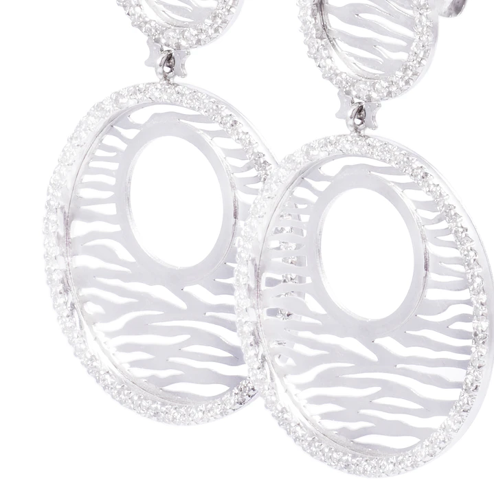 Aros Oro Blanco 18kt Disco Atigrado Diamantes 1,38 Quilates 2