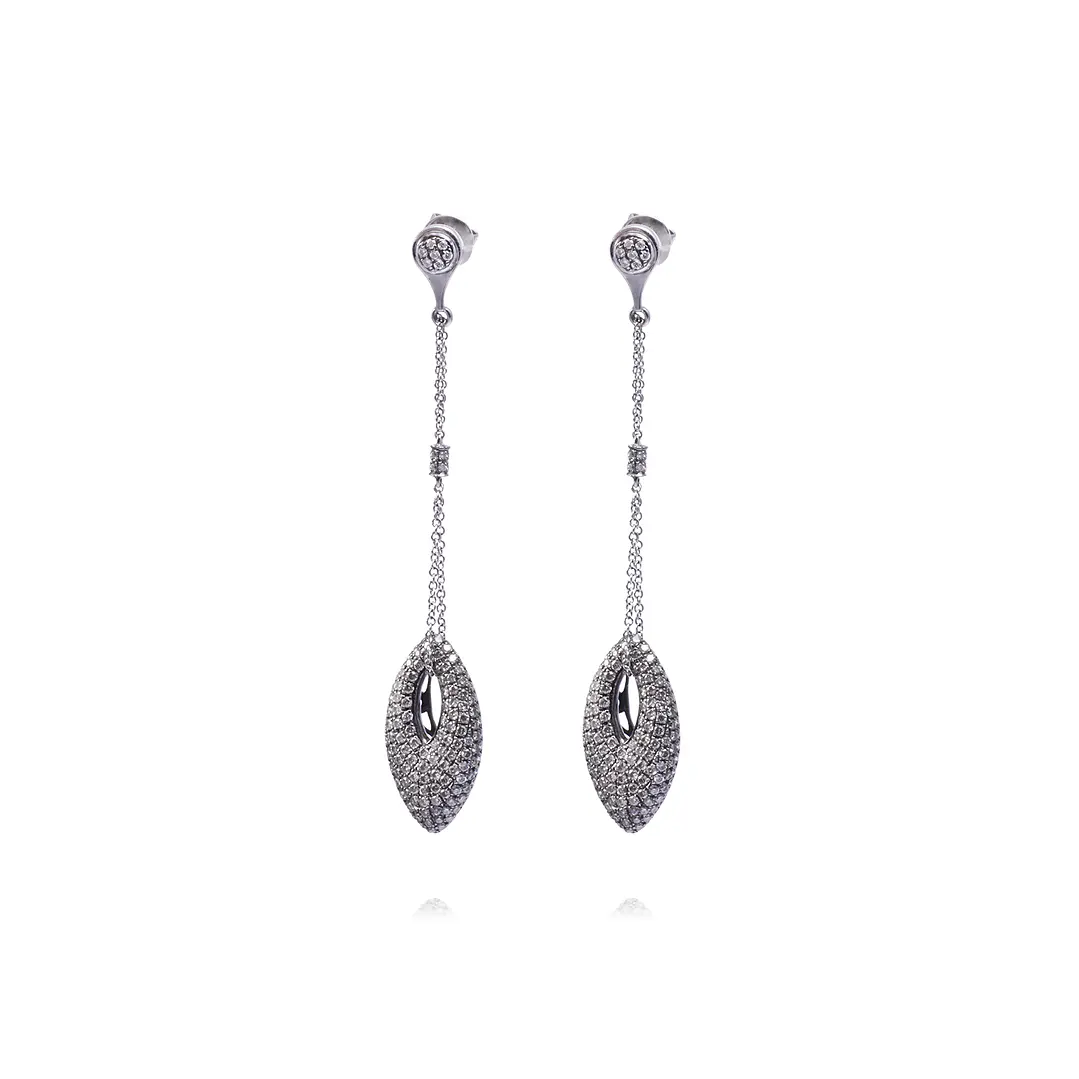 Aros Oro Blanco 18kt Ojivas Colgadas Diamantes 1,56 Quilates 1