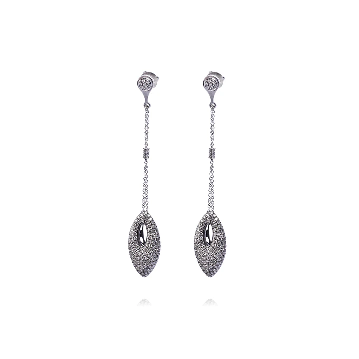 Aros Oro Blanco 18kt Ojivas Colgadas Diamantes 1,56 Quilates 1