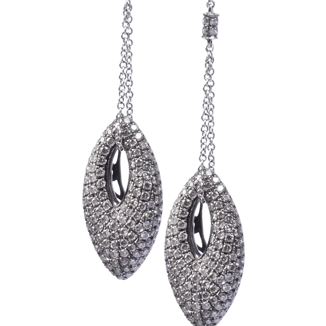 Aros Oro Blanco 18kt Ojivas Colgadas Diamantes 1,56 Quilates 2