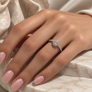 Anillo Compromiso Oro Blanco 18kt Diamante Semi Riel 35 Puntos Solitario Central 22 Puntos