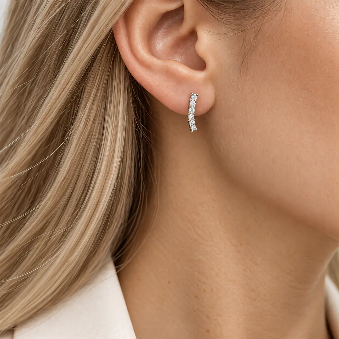 Aros Oro Blanco 18kt Espiga Diamantes 41 Puntos 4