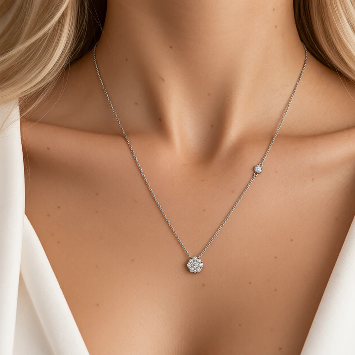 Collar Oro Blanco 18kt Diamantes 34Pts Total 4