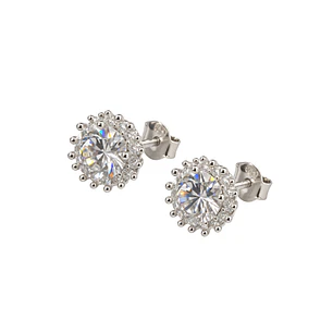 Aros de Plata Esterlina 925 Circón en Sol Botón