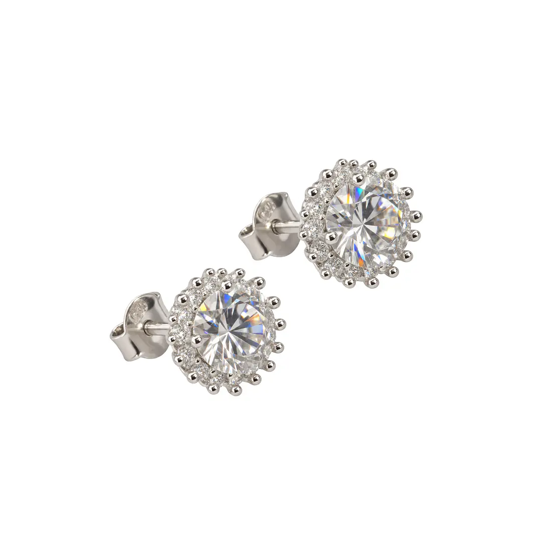 Aros de Plata Esterlina 925 Circón en Sol Botón 2