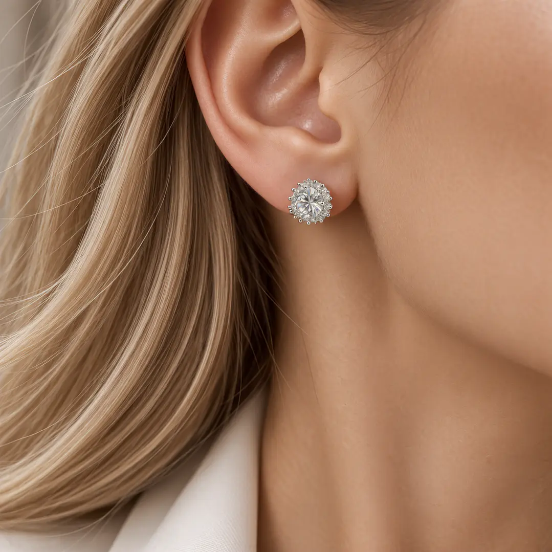 Aros de Plata Esterlina 925 Circón en Sol Botón 4