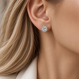 Aros de Plata Esterlina 925 Circón en Sol Botón