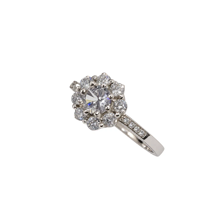 Anillo Plata Esterlina 925 Medio Riel Flor Circón 1