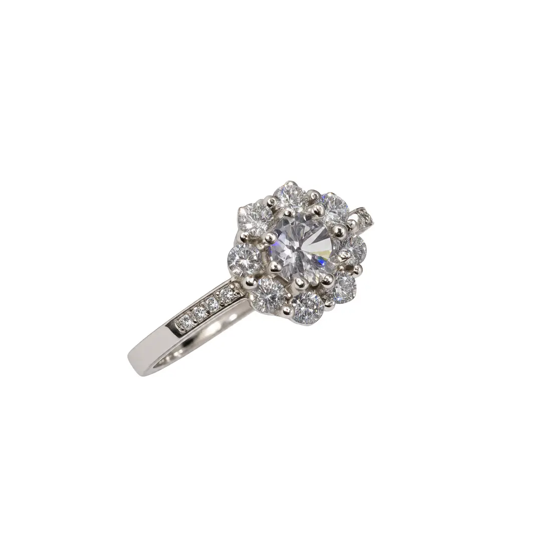 Anillo Plata Esterlina 925 Medio Riel Flor Circón 2
