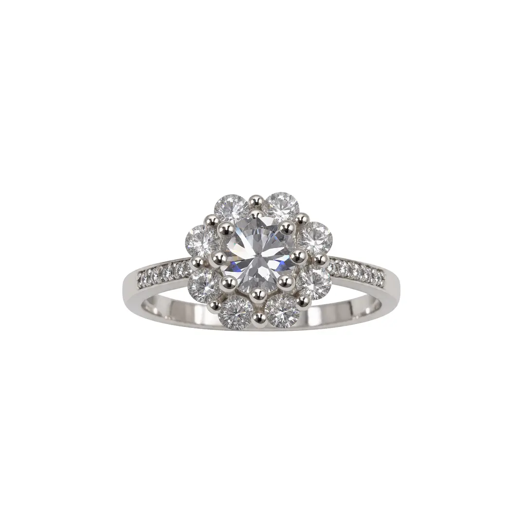 Anillo Plata Esterlina 925 Medio Riel Flor Circón 3