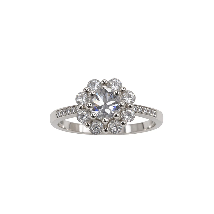Anillo Plata Esterlina 925 Medio Riel Flor Circón 3