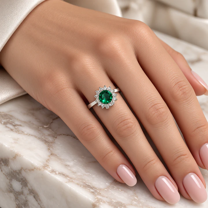 Anillo Plata Esterlina 925 Girasol Esmeralda Circón 4