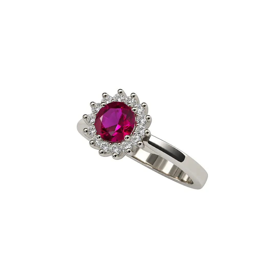 Anillo Plata Esterlina 925 Sol Botón Rubí Circón 1