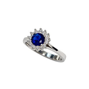 Anillo Plata Esterlina 925 Botón Zafiro Circón