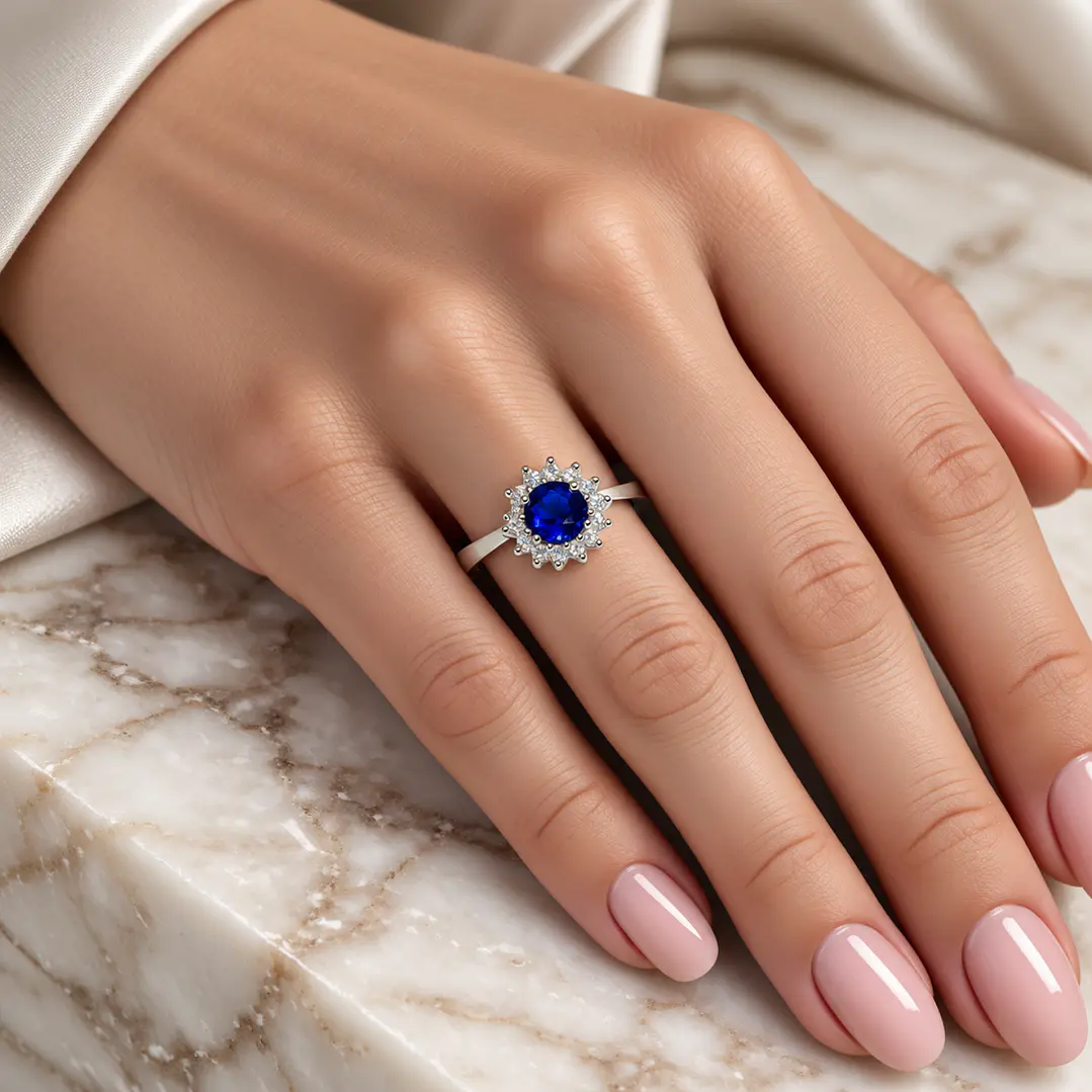 Anillo Plata Esterlina 925 Botón Zafiro Circón 4