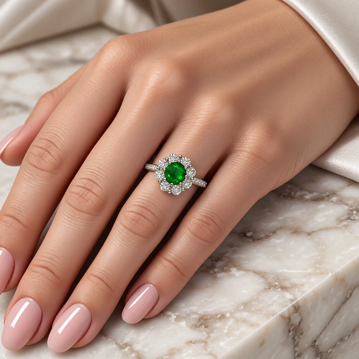Anillo Plata Esterlina 925 Flor Esmeralda Circón 4