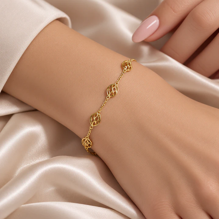 Pulsera de Oro Amarillo 18kt Ovalos Intercalados 4