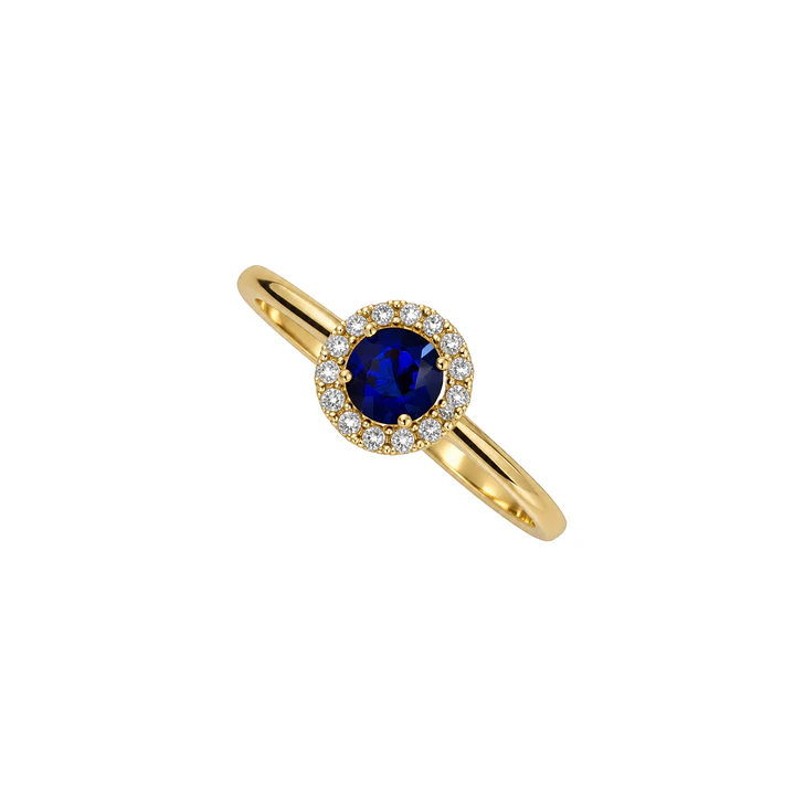 Anillo de Oro Amarillo 18kt Zafiro Boton Circon Halo 1