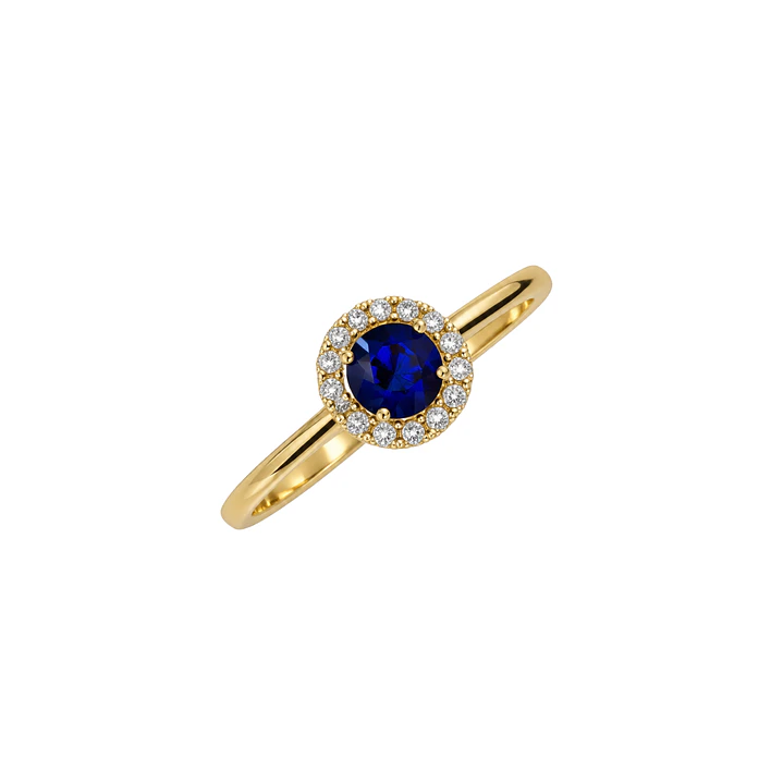 Anillo de Oro Amarillo 18kt Zafiro Boton Circon Halo 2