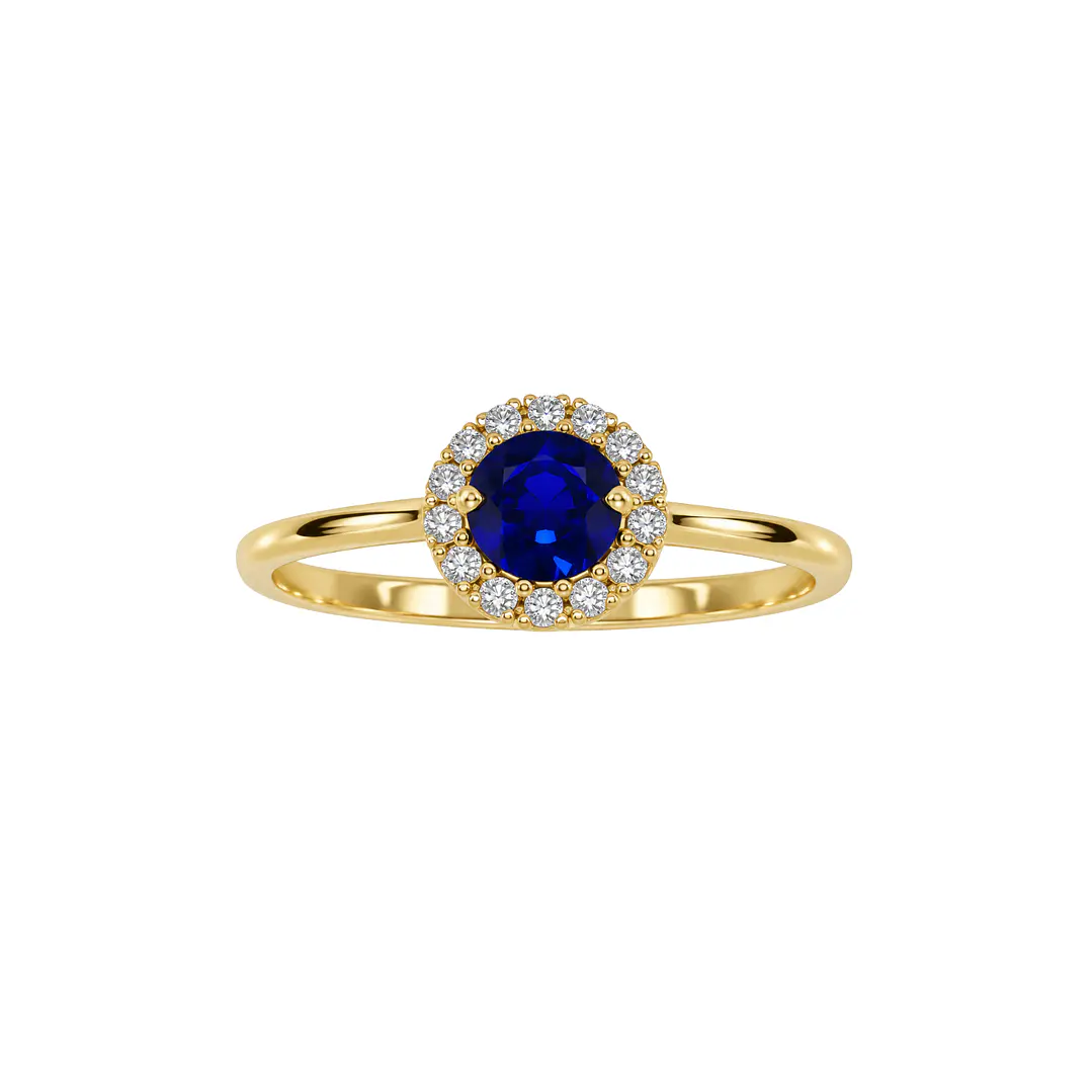 Anillo de Oro Amarillo 18kt Zafiro Boton Circon Halo 3