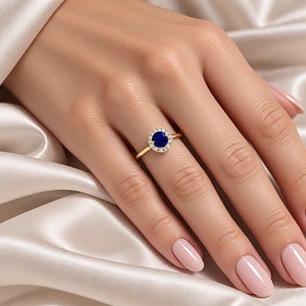 Anillo de Oro Amarillo 18kt Zafiro Boton Circon Halo