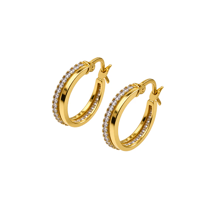Aros de Oro Amarillo 18kt Argolla Bicolor Circon 1