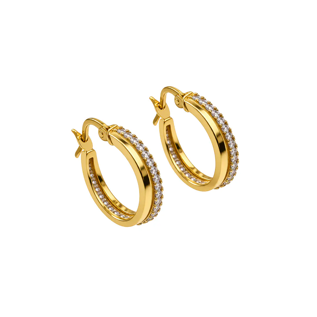 Aros de Oro Amarillo 18kt Argolla Bicolor Circon 2