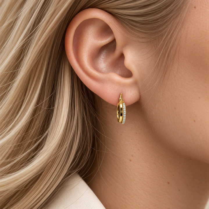Aros de Oro Amarillo 18kt Argolla Bicolor Circon 4