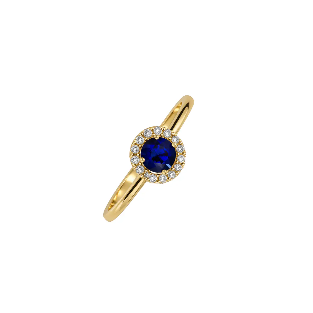 Anillo de Oro Amarillo 18kt Zafiro Boton Circon Halo 1