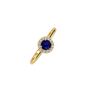 Anillo de Oro Amarillo 18kt Zafiro Boton Circon Halo