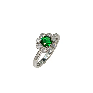 Anillo Plata Esterlina 925 Flor Esmeralda Circón
