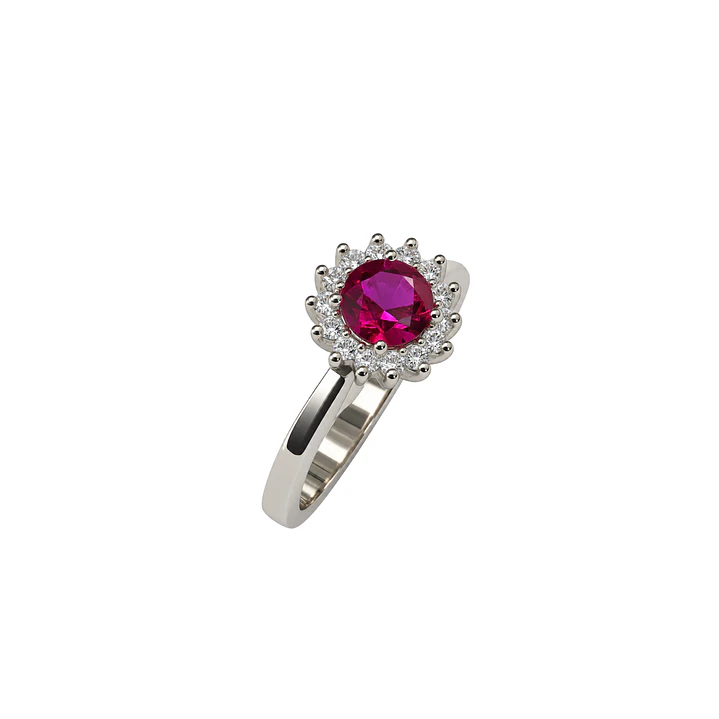 Anillo Plata Esterlina 925 Sol Botón Rubí Circón 1