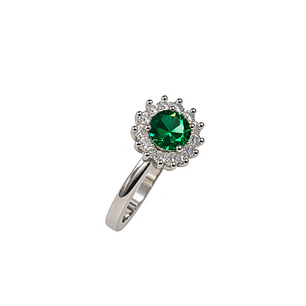 Anillo Plata Esterlina 925 Girasol Esmeralda Circón