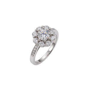 Anillo Plata Esterlina 925 Medio Riel Flor Circón