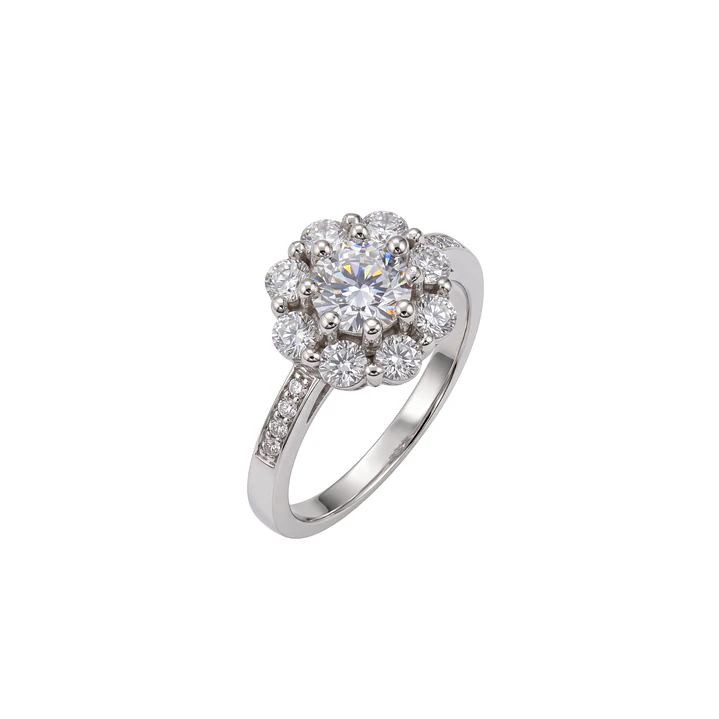 Anillo Plata Esterlina 925 Medio Riel Flor Circón 1