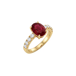 Anillo Compromiso Oro Amarillo 18kt Personalizado 8 Diamantes 5 Puntos Rubi Central 3,69 Quilates