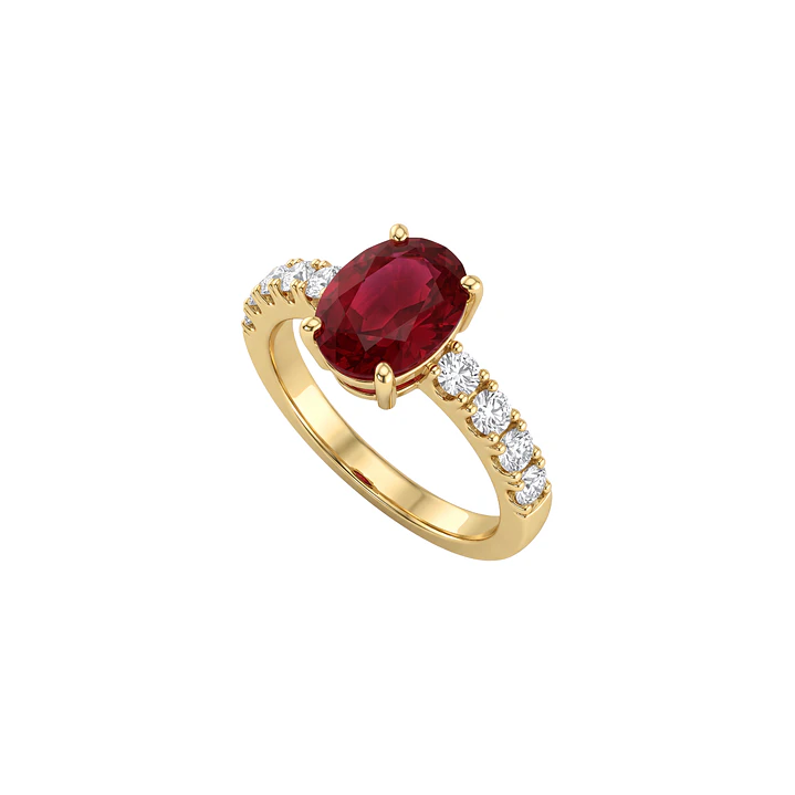 Anillo Compromiso Oro Amarillo 18kt Personalizado 8 Diamantes 5 Puntos Rubi Central 3,69 Quilates 2