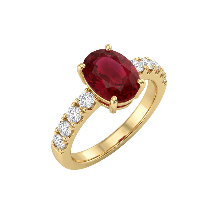 Anillo Compromiso Oro Amarillo 18kt Personalizado 8 Diamantes 5 Puntos Rubi Central 3,69 Quilates 3