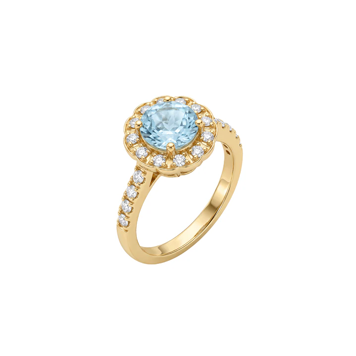 Anillo Compromiso Oro Amarillo 18kt Personalizado 34 Puntos Diamantes Aguamarina Central 1