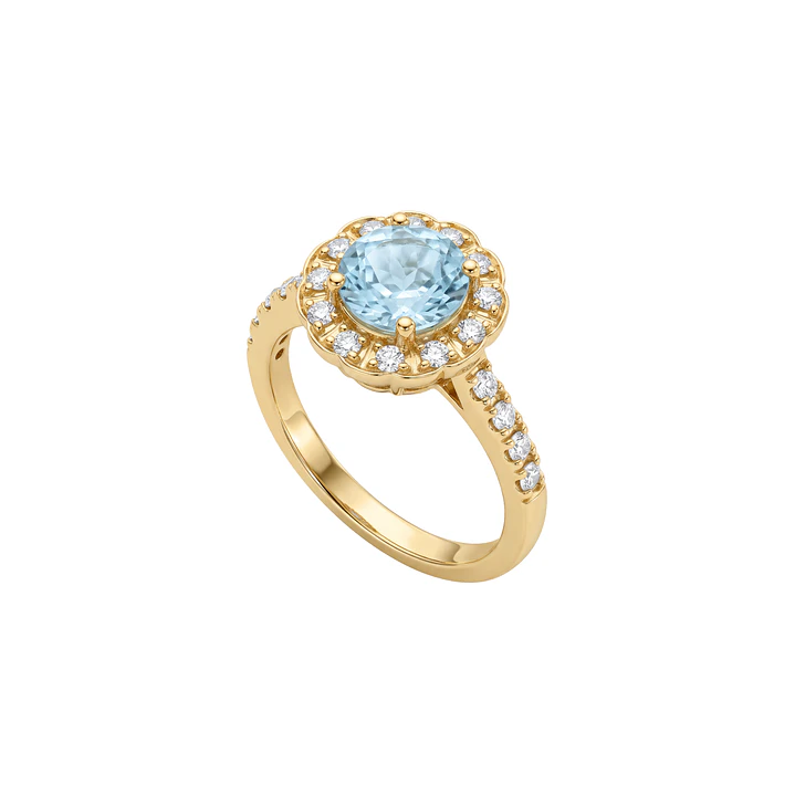 Anillo Compromiso Oro Amarillo 18kt Personalizado 34 Puntos Diamantes Aguamarina Central 2