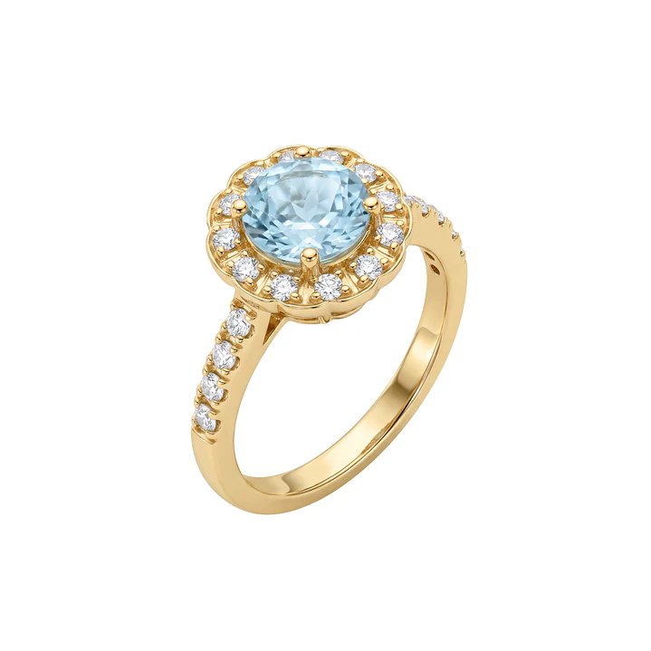 Anillo Compromiso Oro Amarillo 18kt Personalizado 34 Puntos Diamantes Aguamarina Central 3