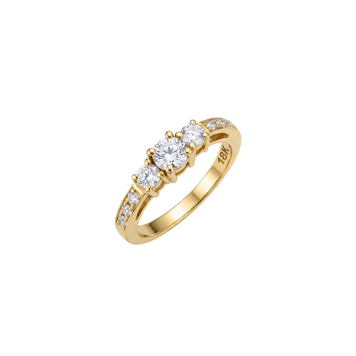 Anillo Compromiso Oro Amarillo 18kt Personalizado Trio Brillantes 52 Puntos Total 1